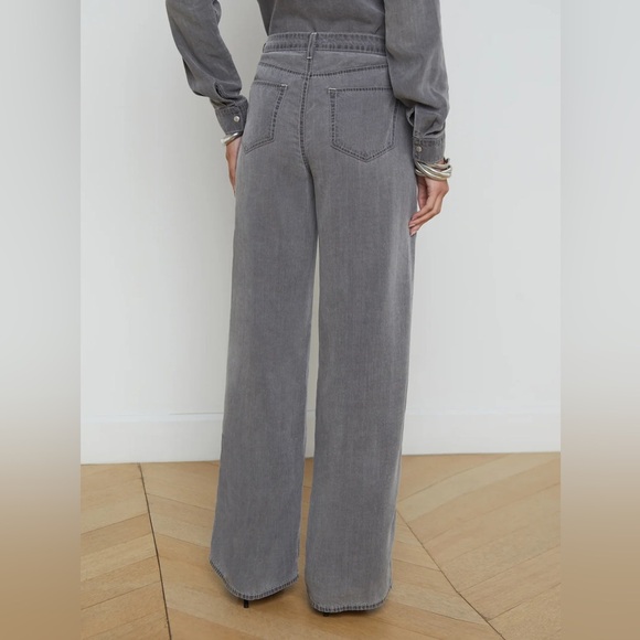 New L’Agence Alicent High Rise Wide Leg Jeans Solace Gray Lightweight Sz 30 - Picture 4 of 14
